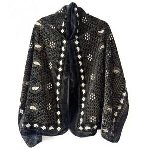 Black Scarf Wrap Shawl Shimmer Embellished Paisley Floral Lined 64x22" Vintage